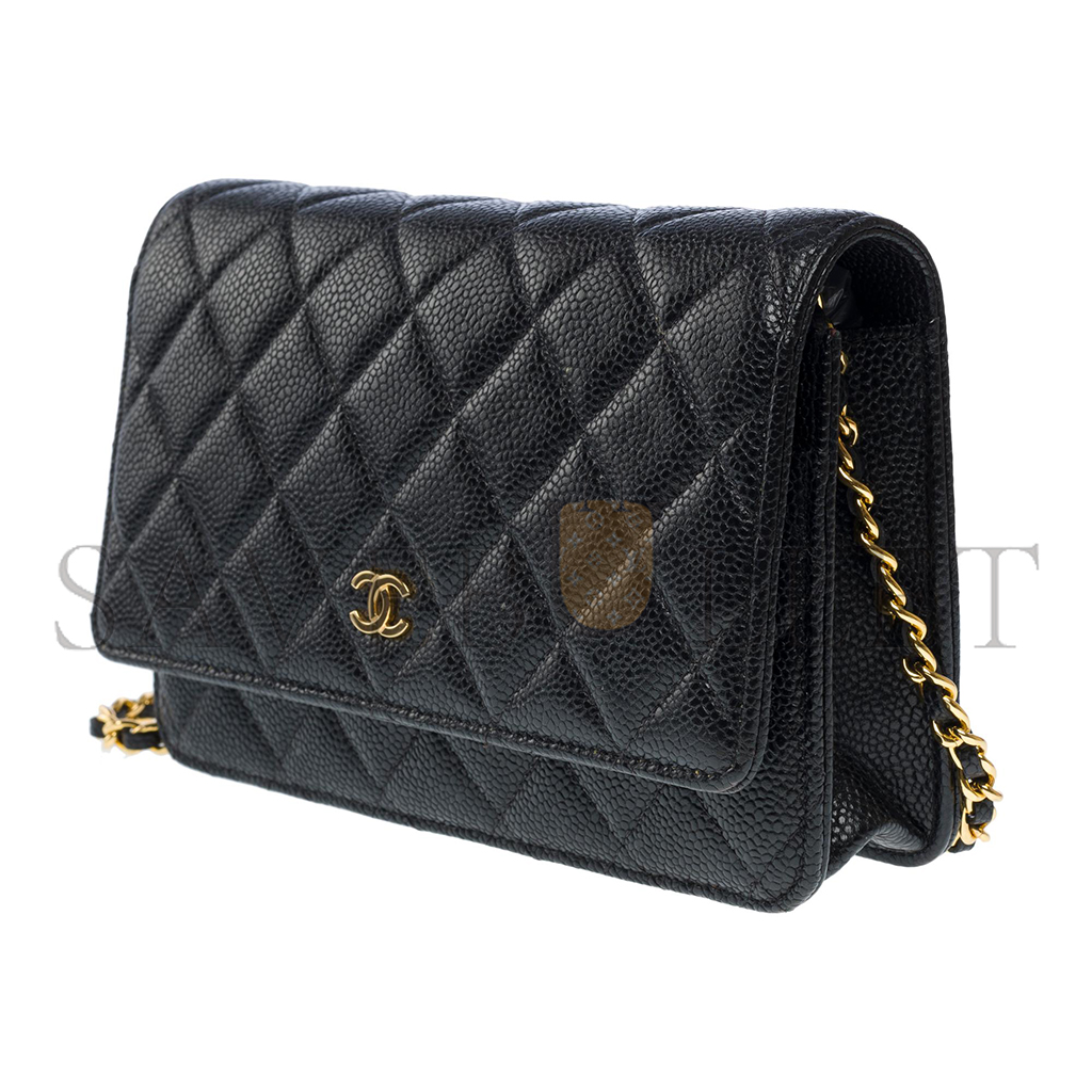 CHANEL WALLET ON CHAIN BAG IN BLACK LEATHER AS4860 (19*13*4cm)